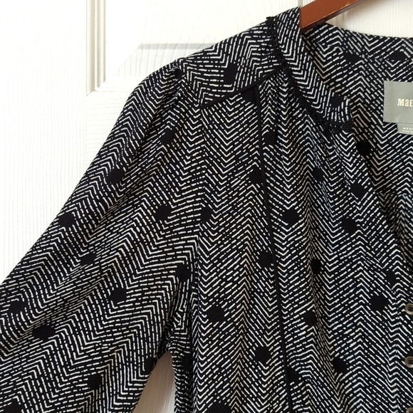 Maeve Anthropologie Galen Dotted Chevron Quarter Sleeve Mini Shift Dress Black M - Picture 4 of 13